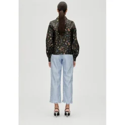 Dame Stine Goya 2067 Flat Textured Poly, Gathered Ruffle Long Sleeve Top