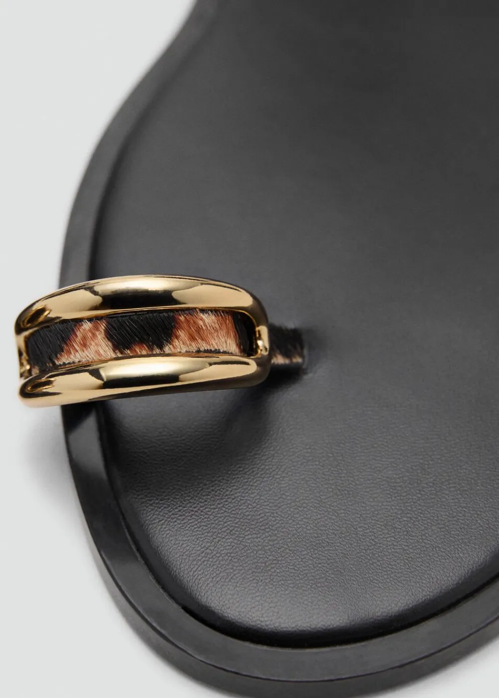 MANGO Animal-print leather sandals Black Outlet