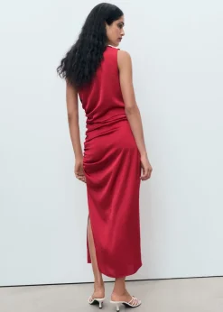 MANGO Asymmetrical satin dress with side 77 New