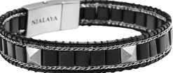 Onyx Stud Bracelet with Silver>Nialaya New