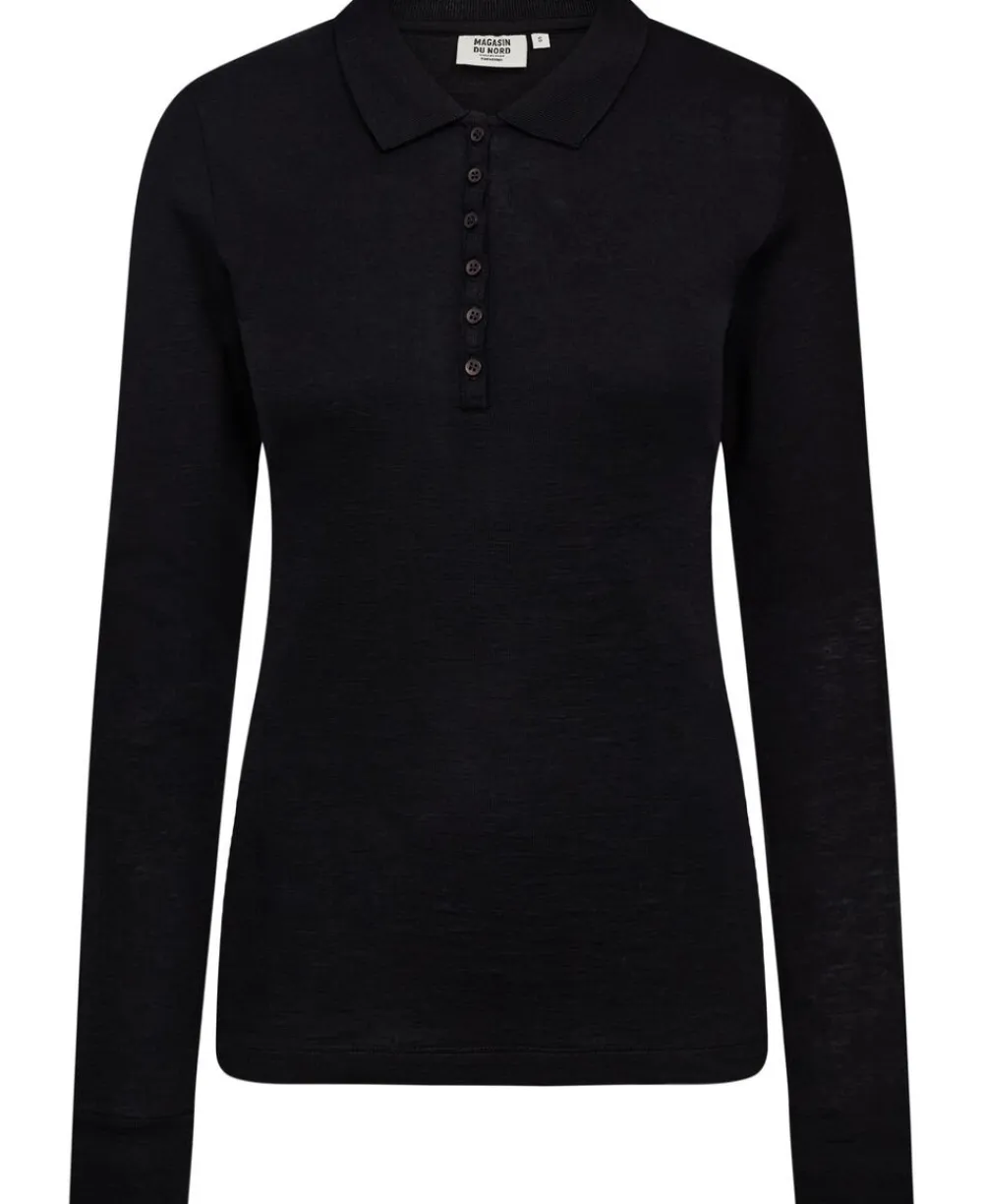 Magasin du Nord Collection Cilla 12 Langærmede polo strik - 100% Merino uld RWS Black Online