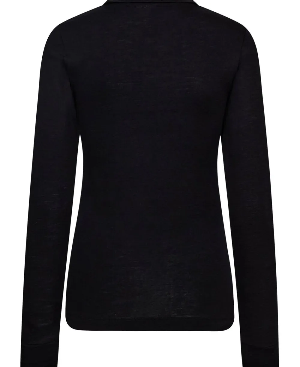 Magasin du Nord Collection Cilla 12 Langærmede polo strik - 100% Merino uld RWS Black Online