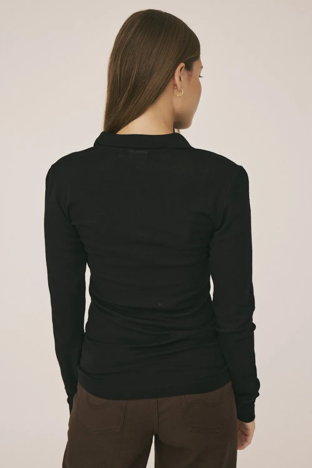 Magasin du Nord Collection Cilla 12 Langærmede polo strik - 100% Merino uld RWS Black Online