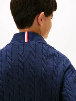 COTTON CABLE HALF ZIP SWEATER><noscript><img width=