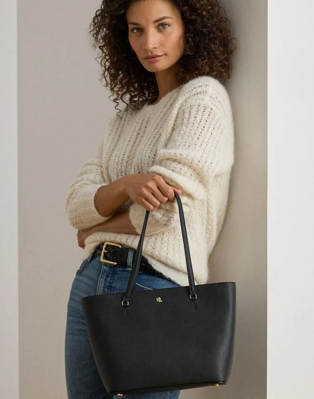 Dame Lauren Ralph Lauren Crosshatch Leather Medium Karly Tote