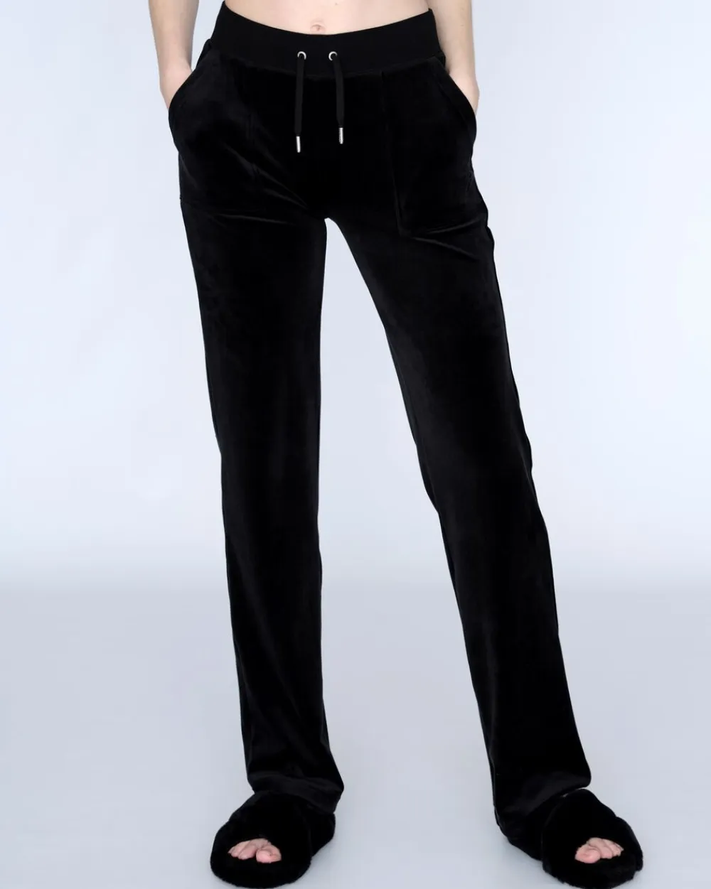 Juicy Couture Del Ray Classic Velour Pant Pocket Design Black New