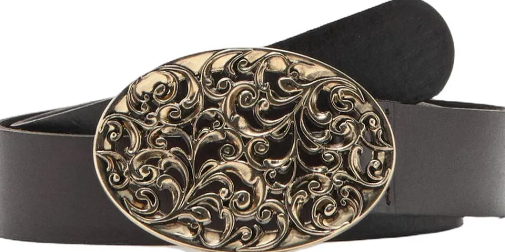 Engraved buckle leather belt>MANGO Online