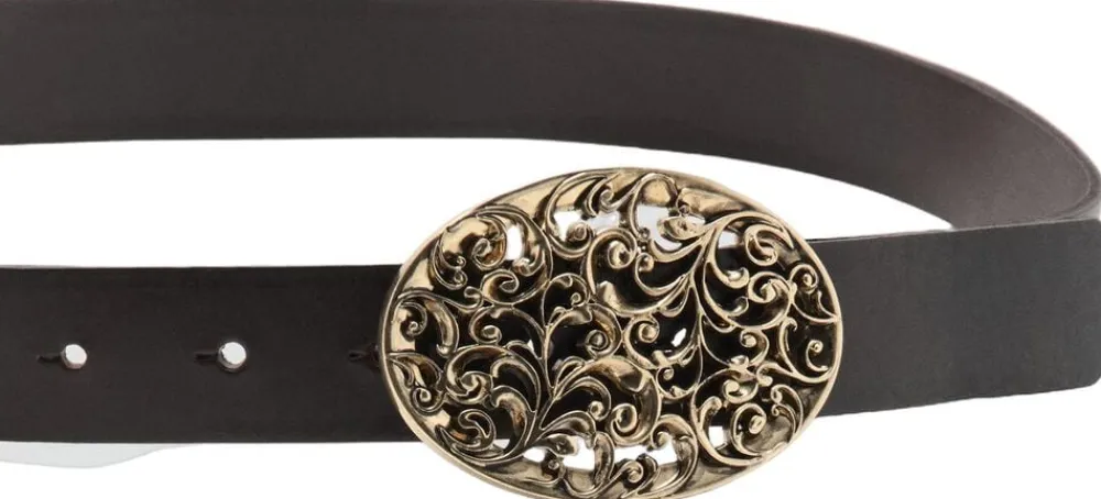 Engraved buckle leather belt>MANGO Online
