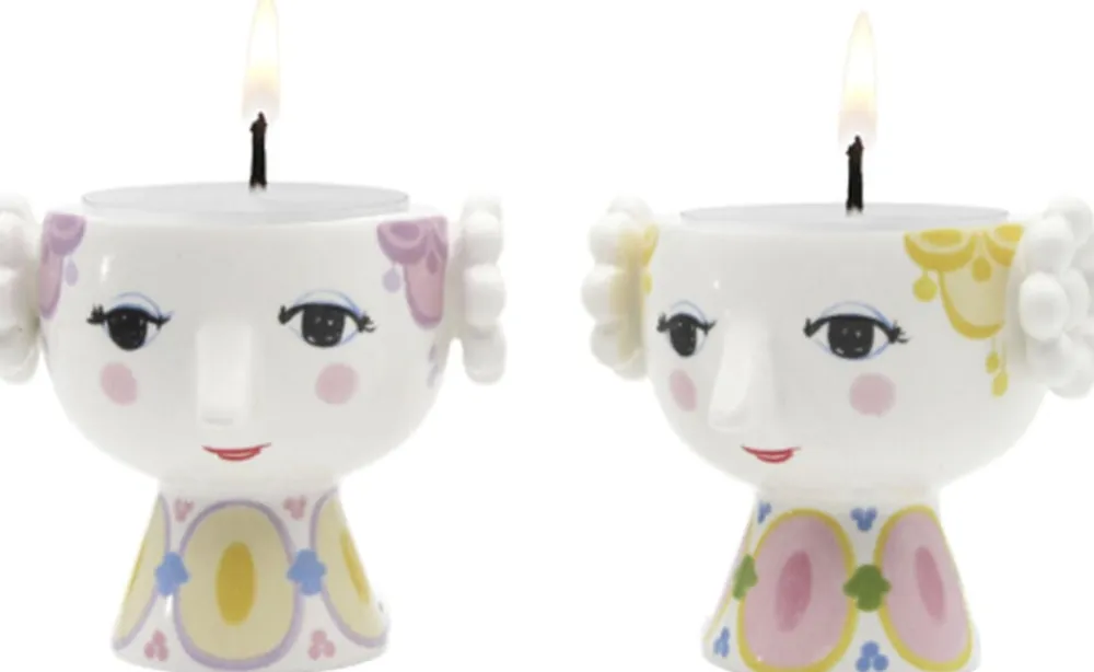 Eva Fyrfadsstage Ø6. 5 cm gul/lavendel 2 stk.>Bjørn Wiinblad Sale