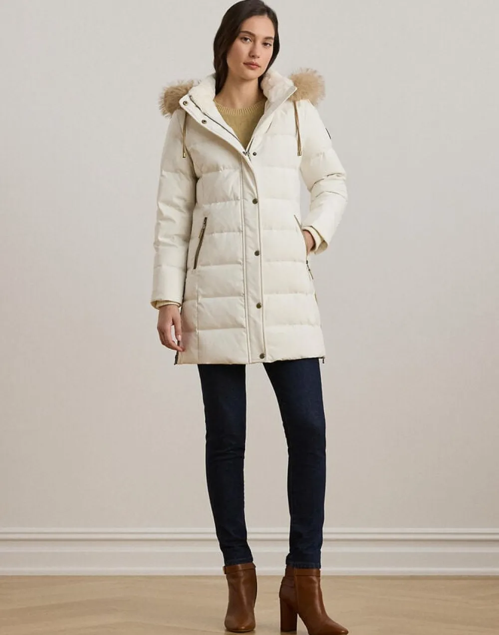 Faux-Fur-Trim Hooded Down Coat>Lauren Ralph Lauren New