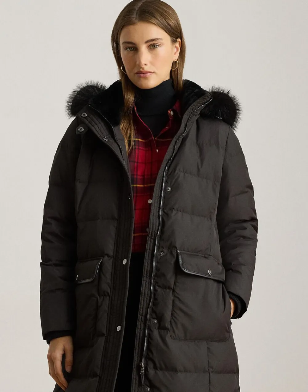 Dame Lauren Ralph Lauren Faux-Fur-Trim Quilted Down Maxicoat