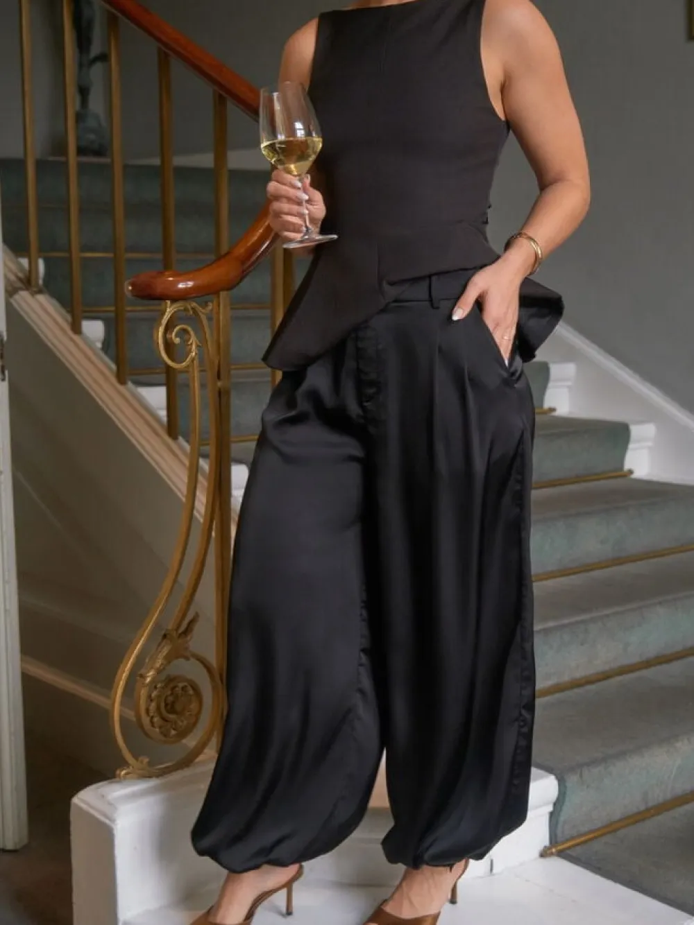 Fayla Drapy Satin Balloon Pants>Neo Noir Discount