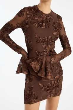 ROTATE Birger Christensen FLOWER MESH MINI DRESS Chicory coffee Hot