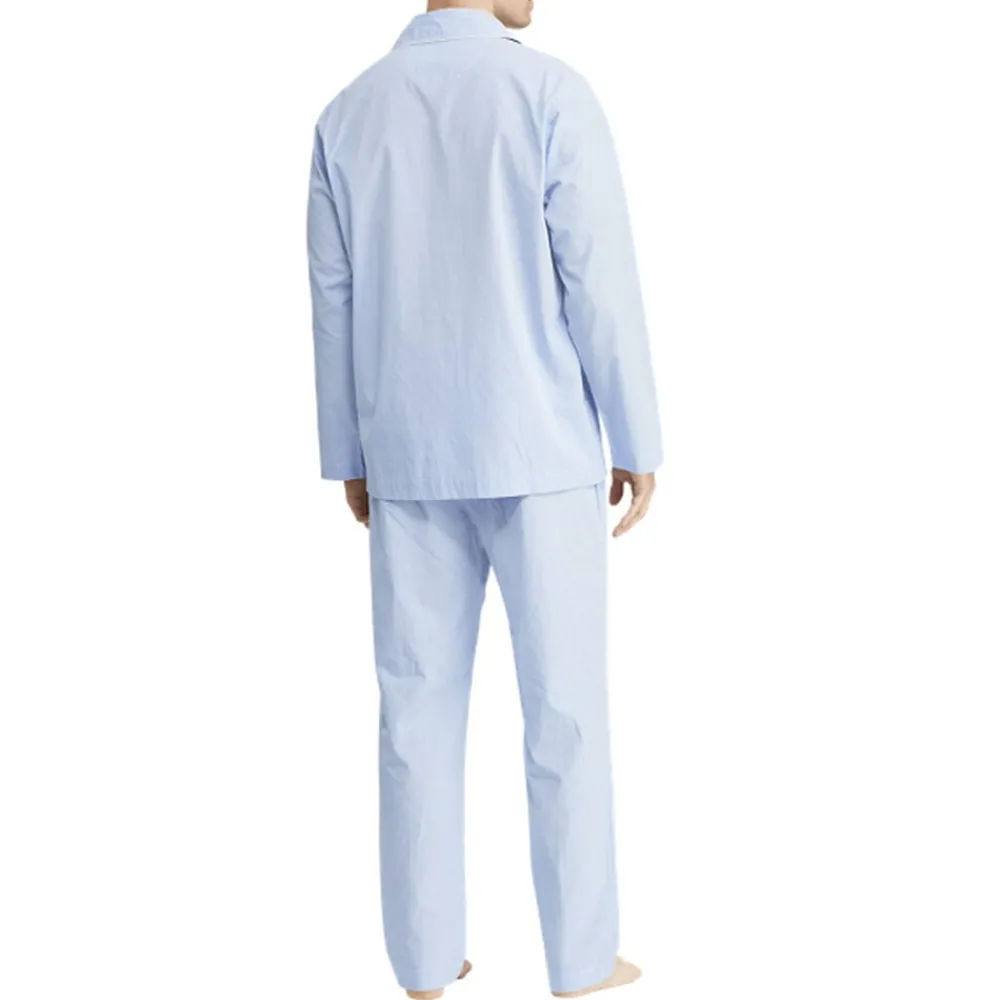 Polo Ralph Lauren Gingham Poplin Long Sleep Set Lyseblå Discount
