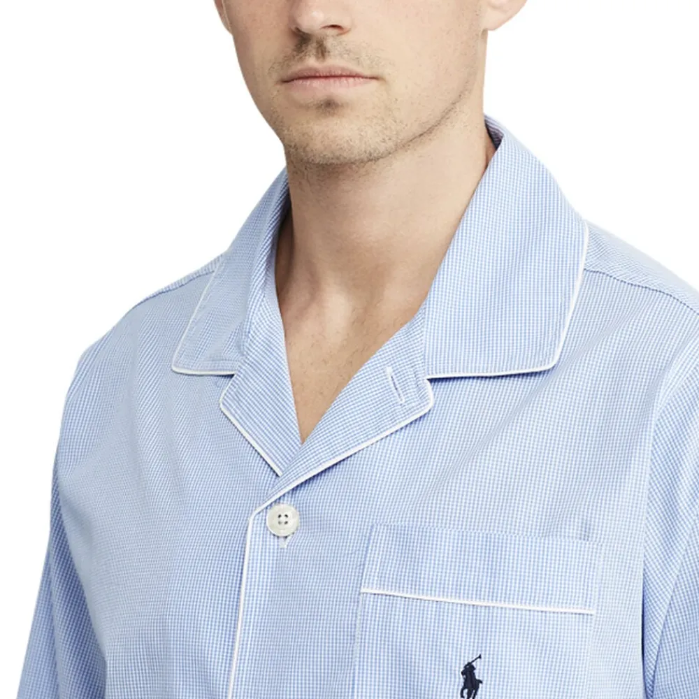 Polo Ralph Lauren Gingham Poplin Long Sleep Set Lyseblå Discount