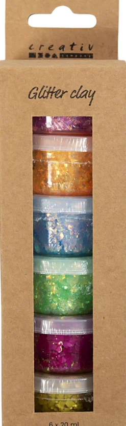 Børn Creativ Company Glitter Clay, 6x20ml.