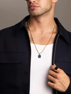 Nialaya Gold Necklace with Square Lapis Pendant Blue