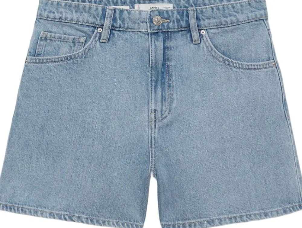 MANGO High-waisted straight denim shorts Open blue New