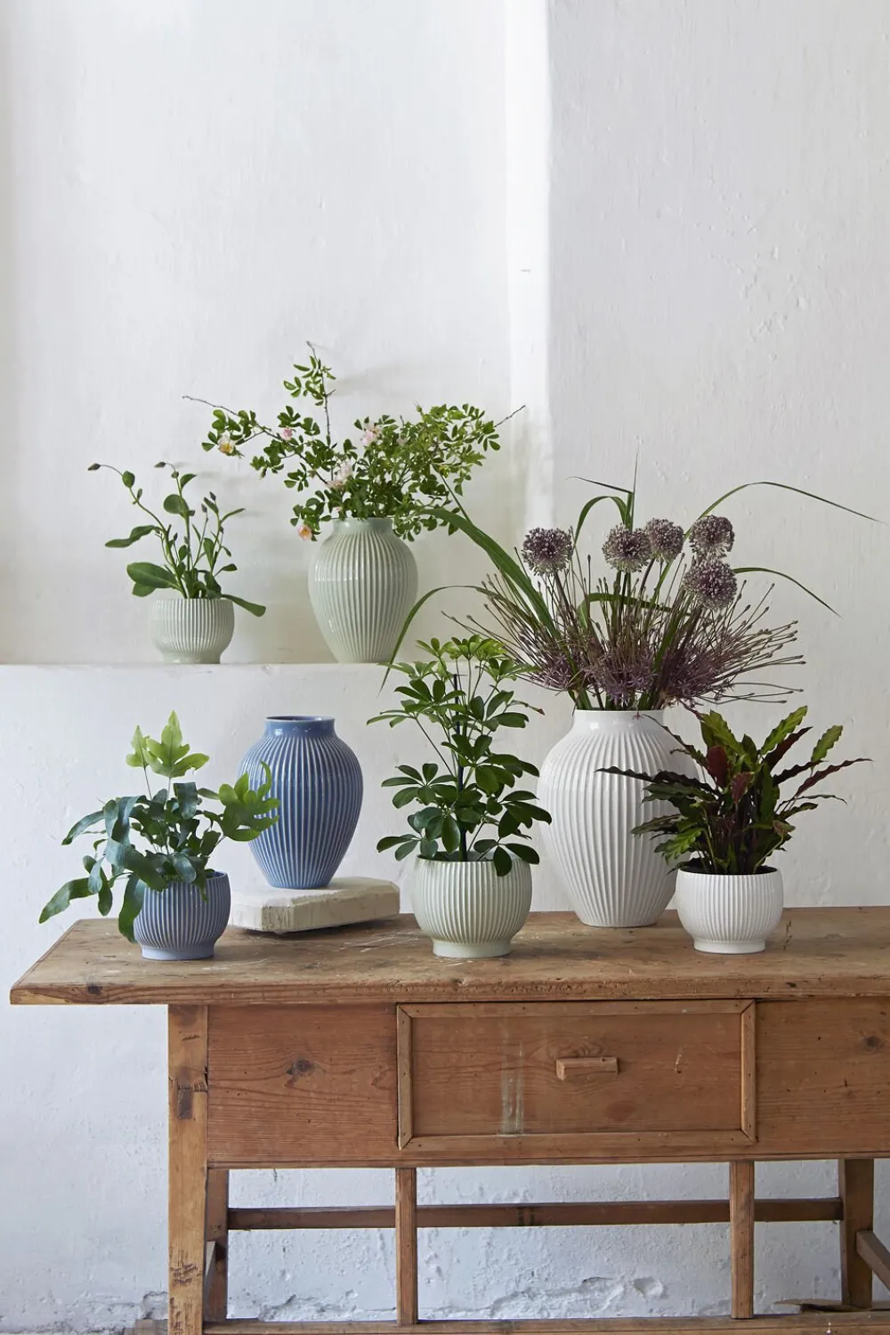 Knabstrup, vase, riller hvid, 27 cm>Knabstrup Keramik Outlet
