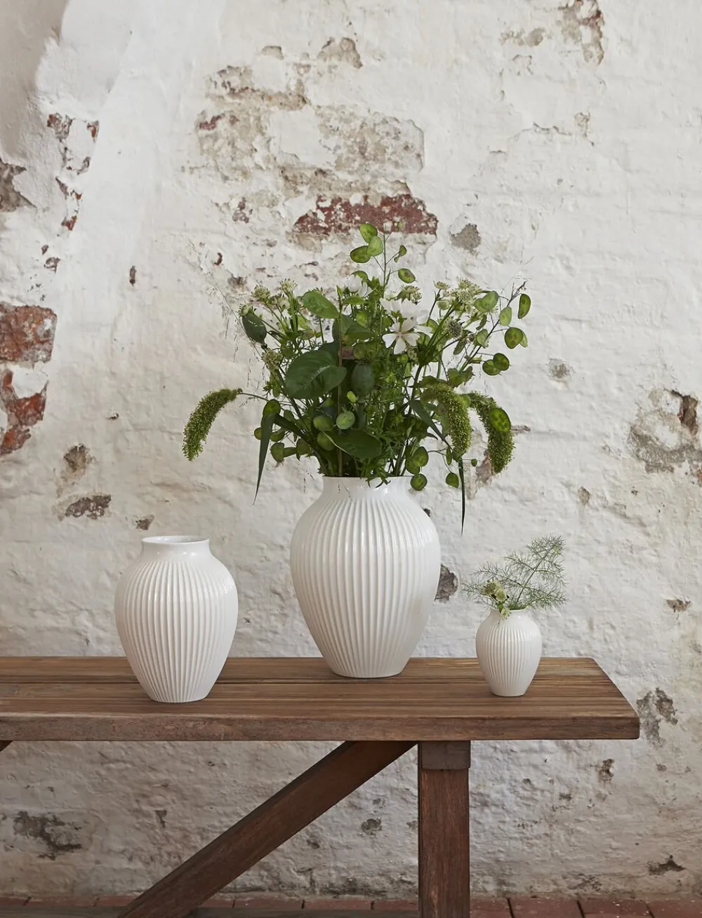 Knabstrup, vase, riller hvid, 20 cm>Knabstrup Keramik Outlet