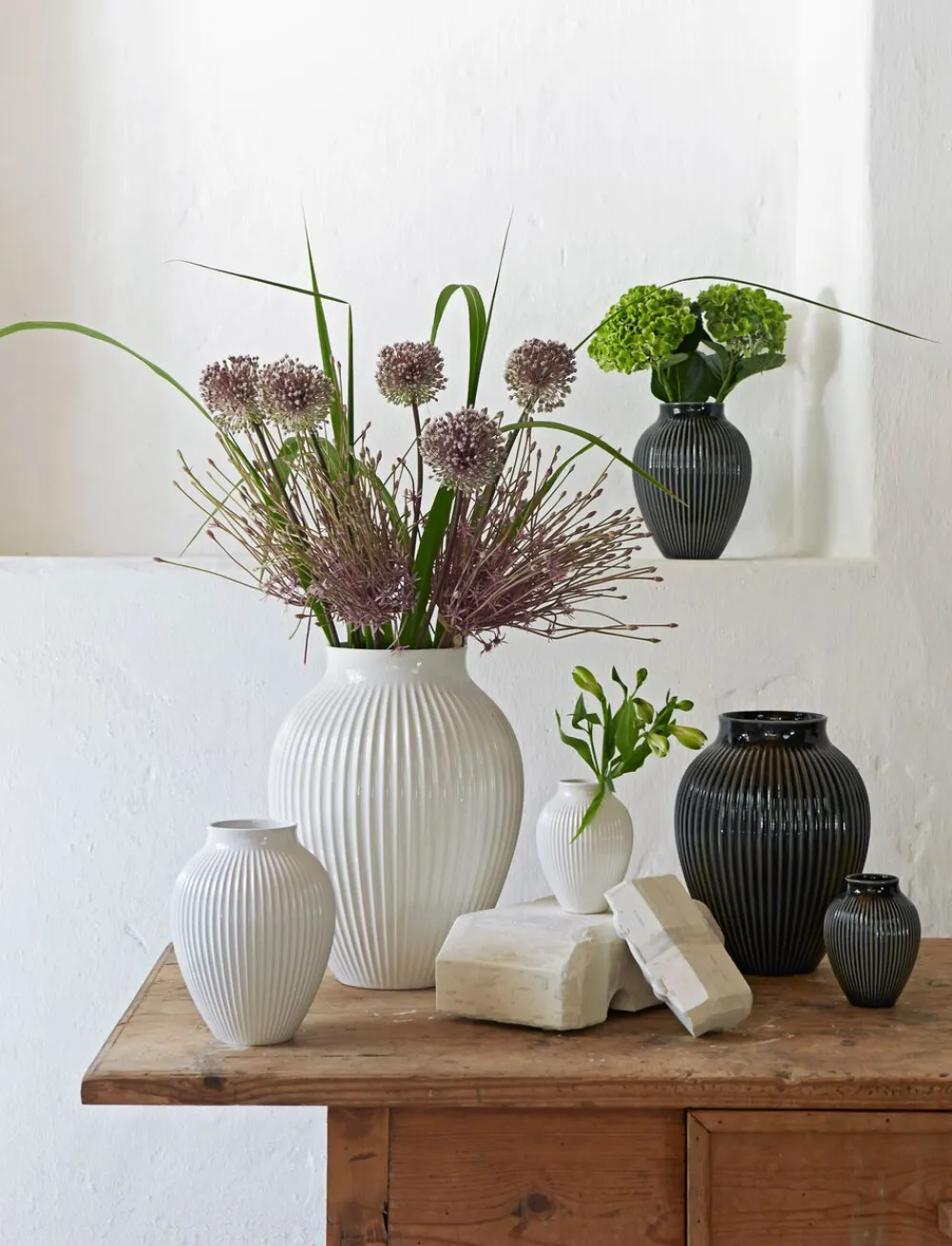 Knabstrup, vase, riller hvid, 20 cm>Knabstrup Keramik Outlet