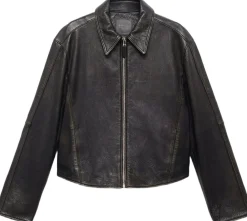 MANGO Lapels leather jacket Black Online
