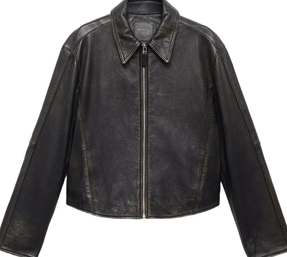 MANGO Lapels leather jacket Black Online