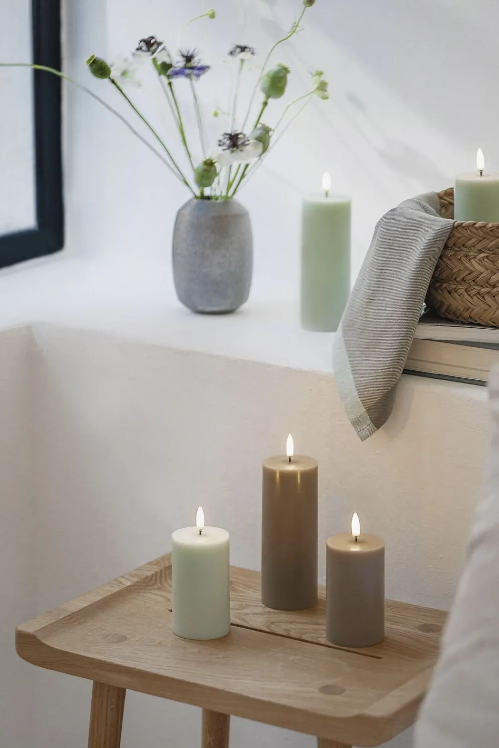Uyuni LED pillar candle, Dusty Green, Smooth Discount