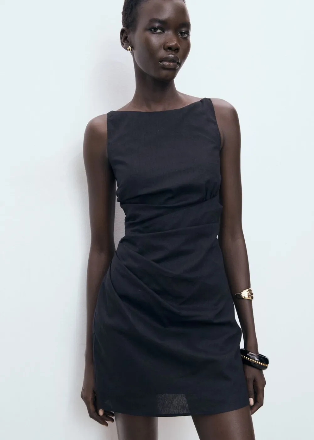 Dame MANGO Linen cotton blend draped dress