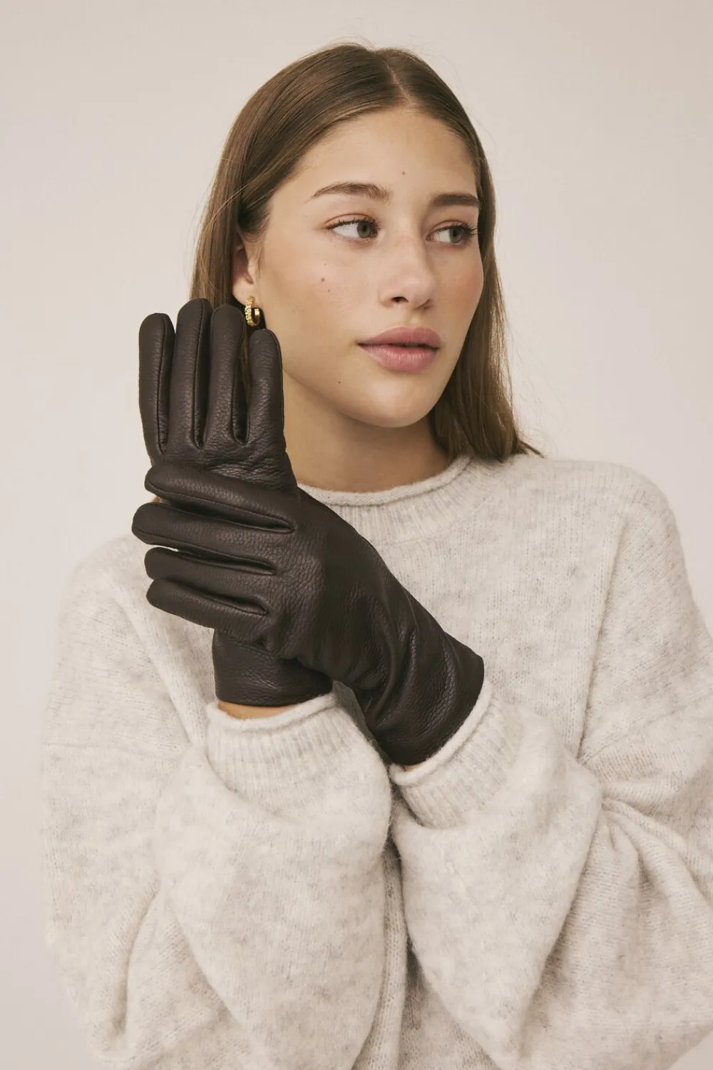 Magasin du Nord Collection Maya 1 LWG Leather Gloves Dark brown New