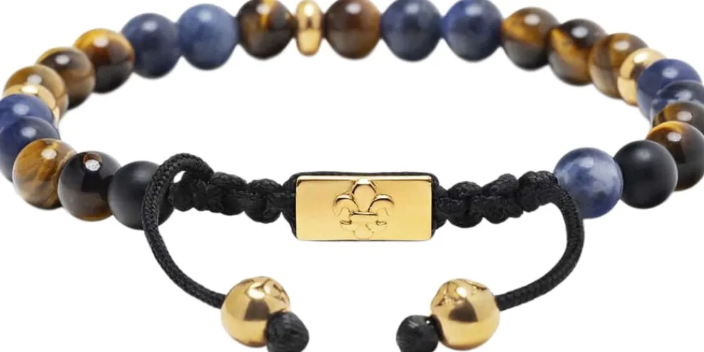 Men's Beaded Bracelet with Dumortierite, Brown Tiger Eye and>Nialaya Sale