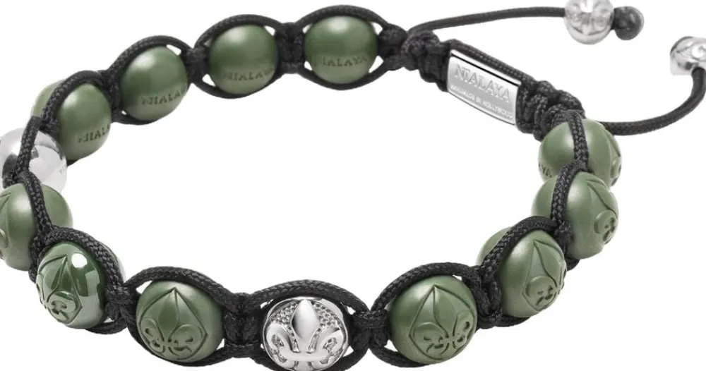 Men's Beaded Bracelet with Matte Green, Glossy Green Ceramic & Silver>Nialaya Online