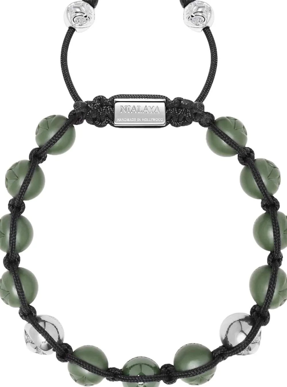 Men's Beaded Bracelet with Matte Green, Glossy Green Ceramic & Silver>Nialaya Online