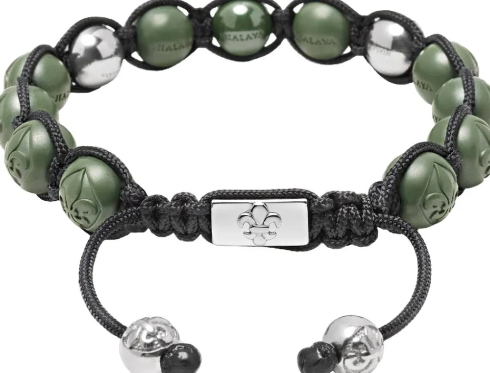 Men's Beaded Bracelet with Matte Green, Glossy Green Ceramic & Silver>Nialaya Online