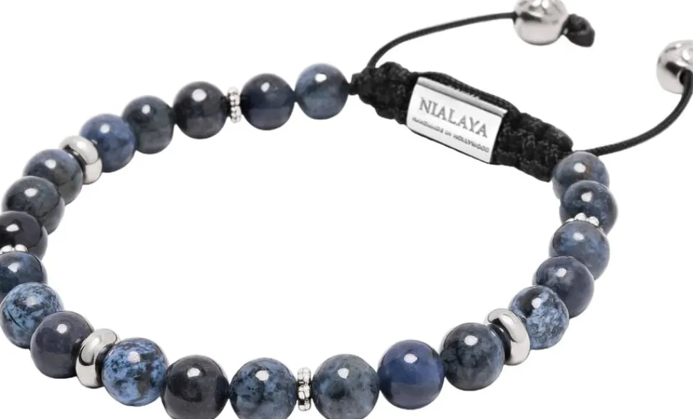 Men's Beaded Bracelet With Dumortierite And Silver>Nialaya Discount