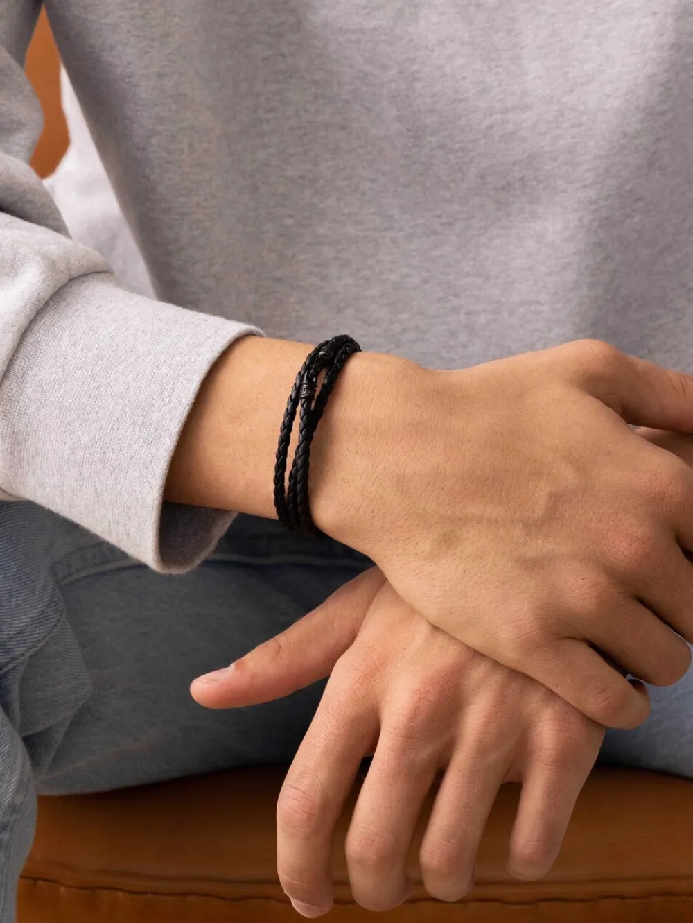 Men's Black Wrap Around Leather Bracelet>Nialaya New
