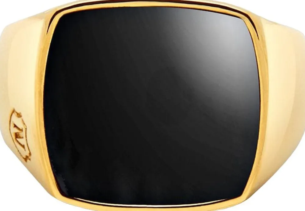 Nialaya Men's Signet Ring with Onyx Gold New