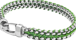 Nialaya Men's Green Woven 8mm Box Chain Bracelet in Silver