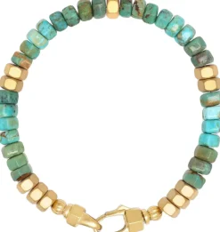 Nialaya Men's Hexagon Beaded Bracelet with Green and Gold