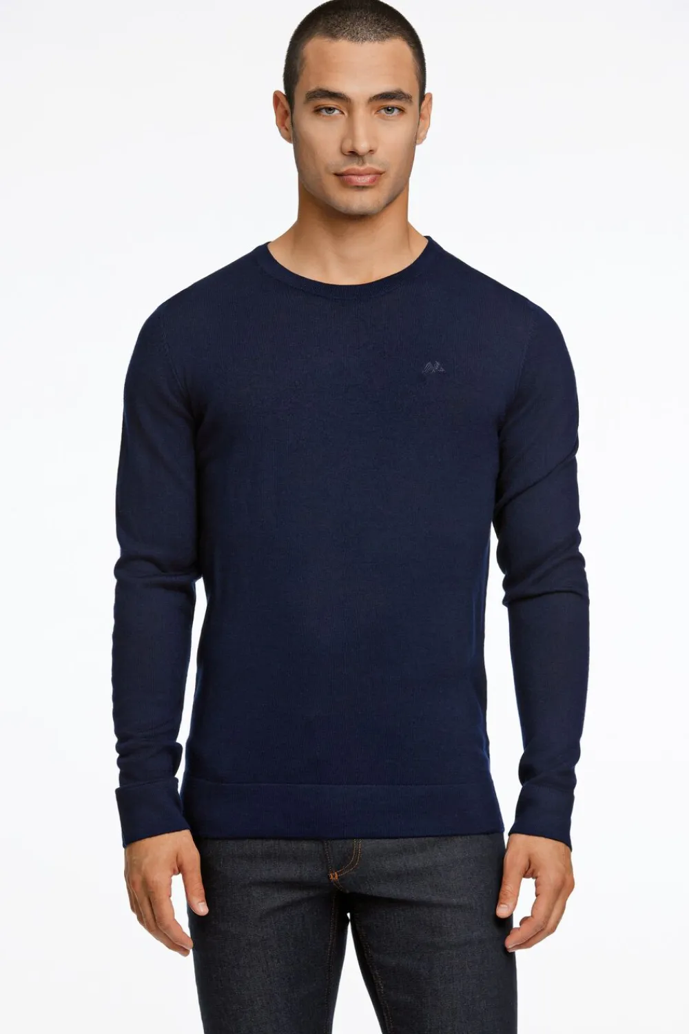 Lindbergh Merino strik med rund hals Blå Outlet