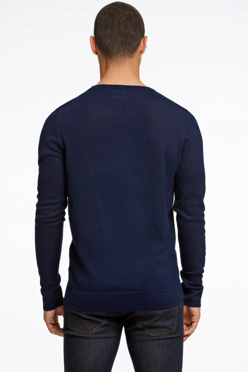 Lindbergh Merino strik med rund hals Blå Outlet