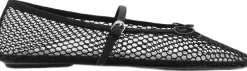 MANGO Mesh ballet flats with strap and bu Black New