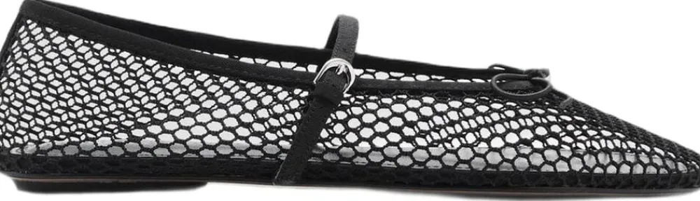 MANGO Mesh ballet flats with strap and bu Black New