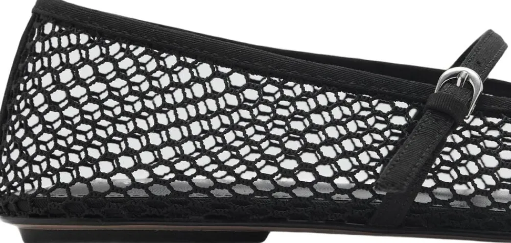 MANGO Mesh ballet flats with strap and bu Black New