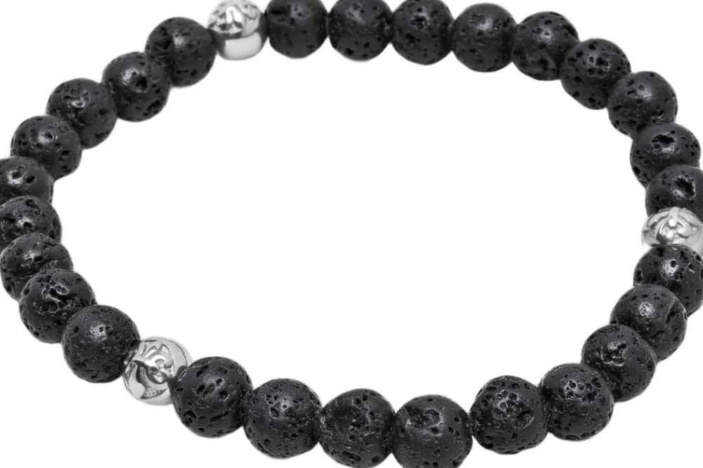 6mm Lava Stone Bracelet with Silver Balls>Nialaya Sale
