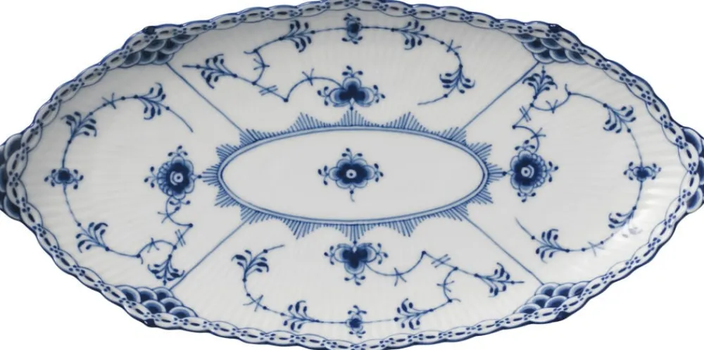 Royal Copenhagen Musselmalet Halvblonde 24,5 cm. ovalt fad