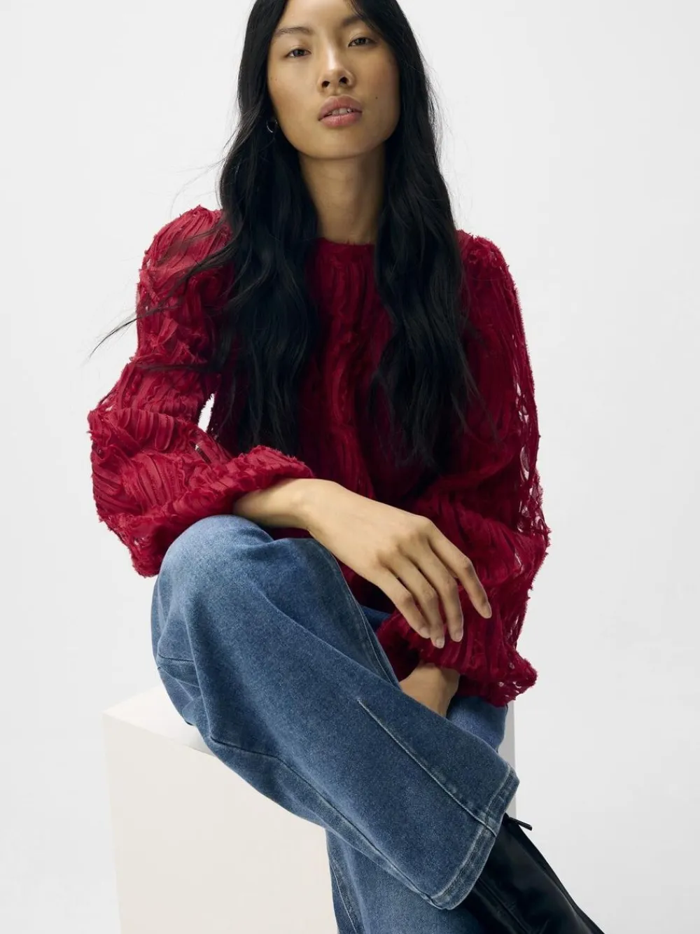 Dame Object OBJLUCIE L/S RE O-NECK TOP NOOS