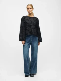 Object OBJLUCIE L/S RE O-NECK TOP NOOS Black New