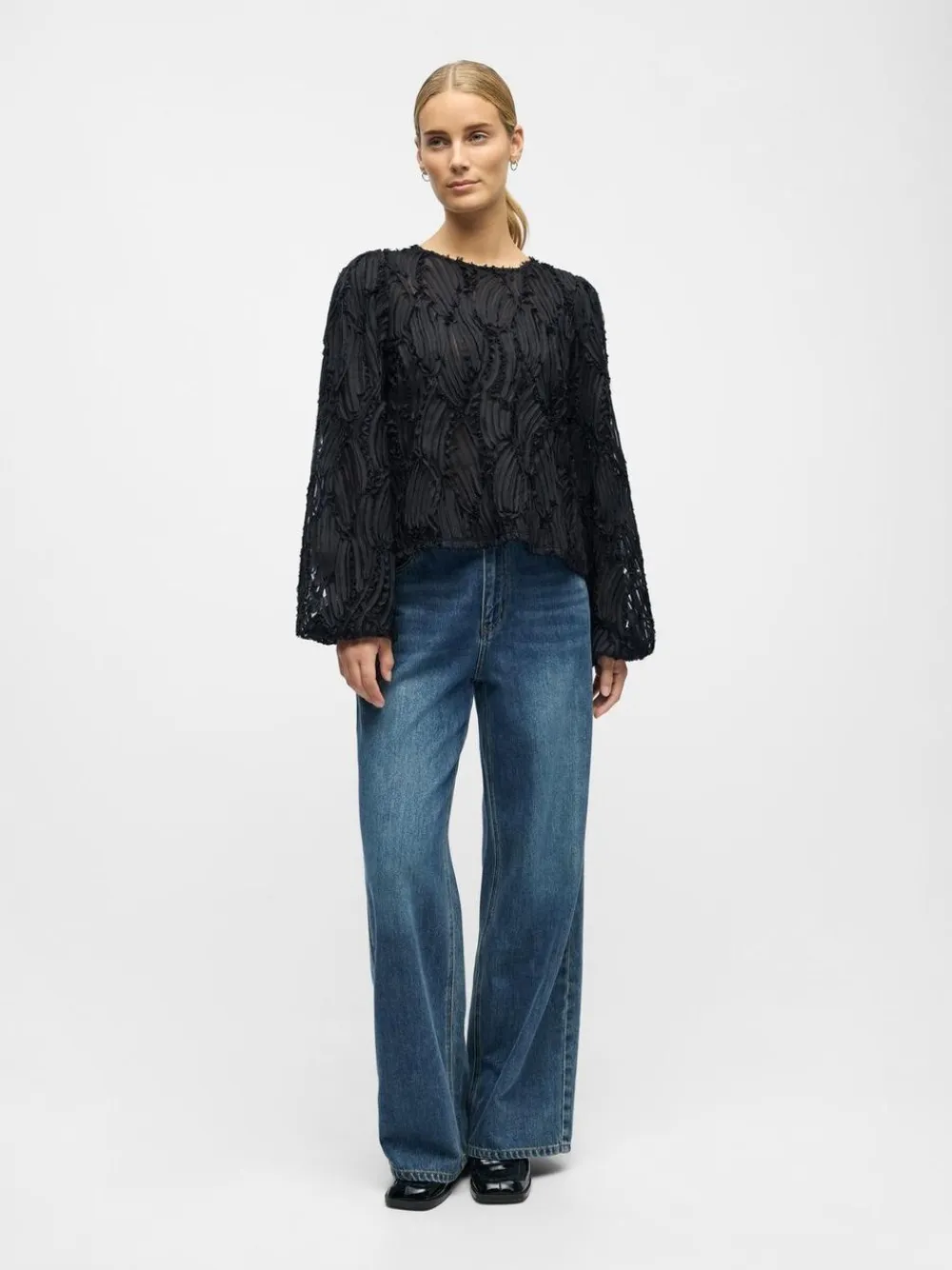 Object OBJLUCIE L/S RE O-NECK TOP NOOS Black New