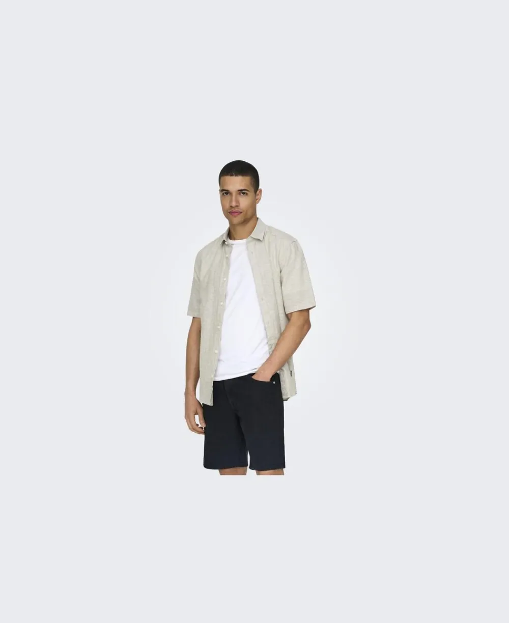 Only & Sons ONSCAIDEN LIFE SS SOLID LINEN SHIRT Chinchilla New